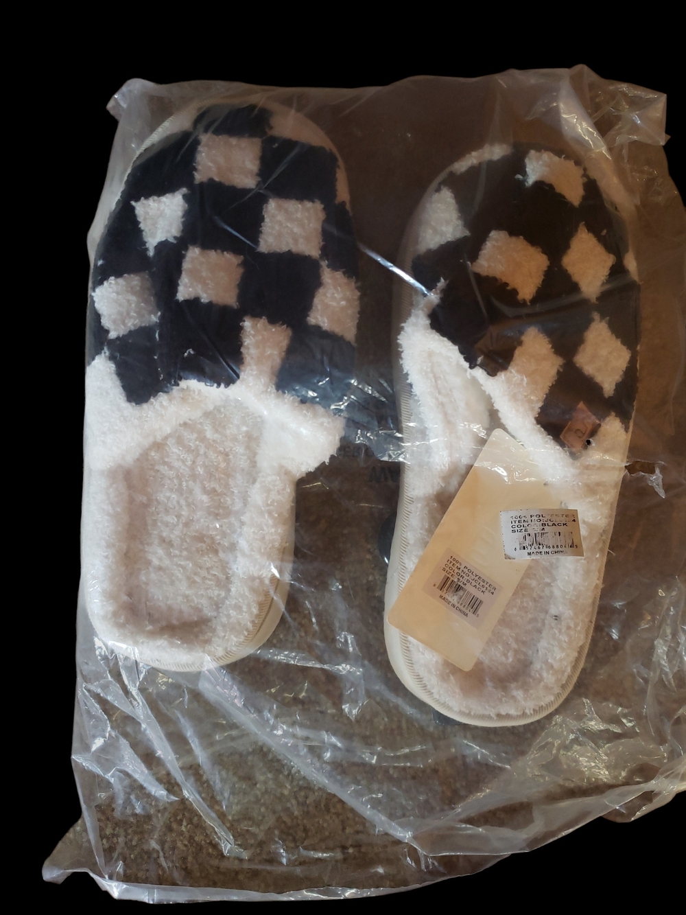 Cozy Sherpa Slide Slippers - Black & White Checkered